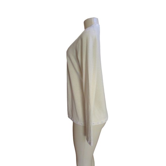 New, Charter Club Open 2 Ply Cashmere Cardigan w Faux Pearls & Rhinestones, M - Picture 6 of 9